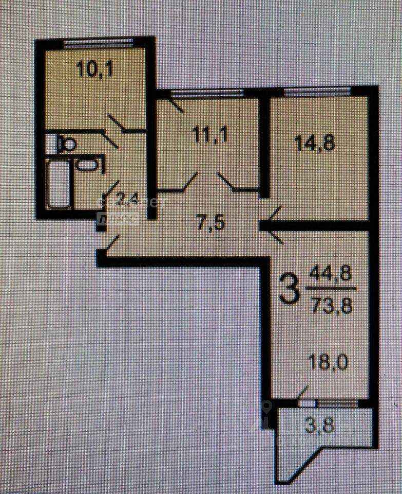 3-комнатная квартира, 74,7 м² — фотография 2