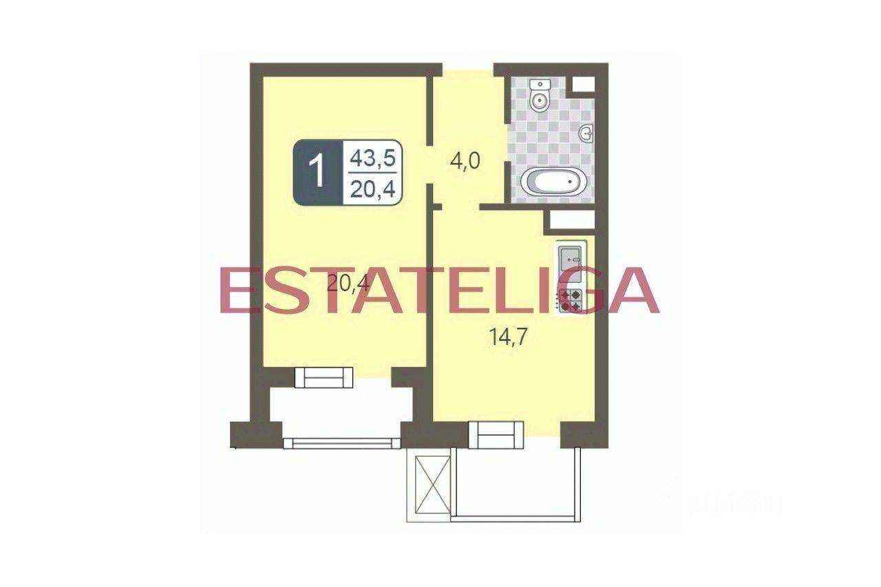 1-комнатная квартира, 45 м² — фотография 2