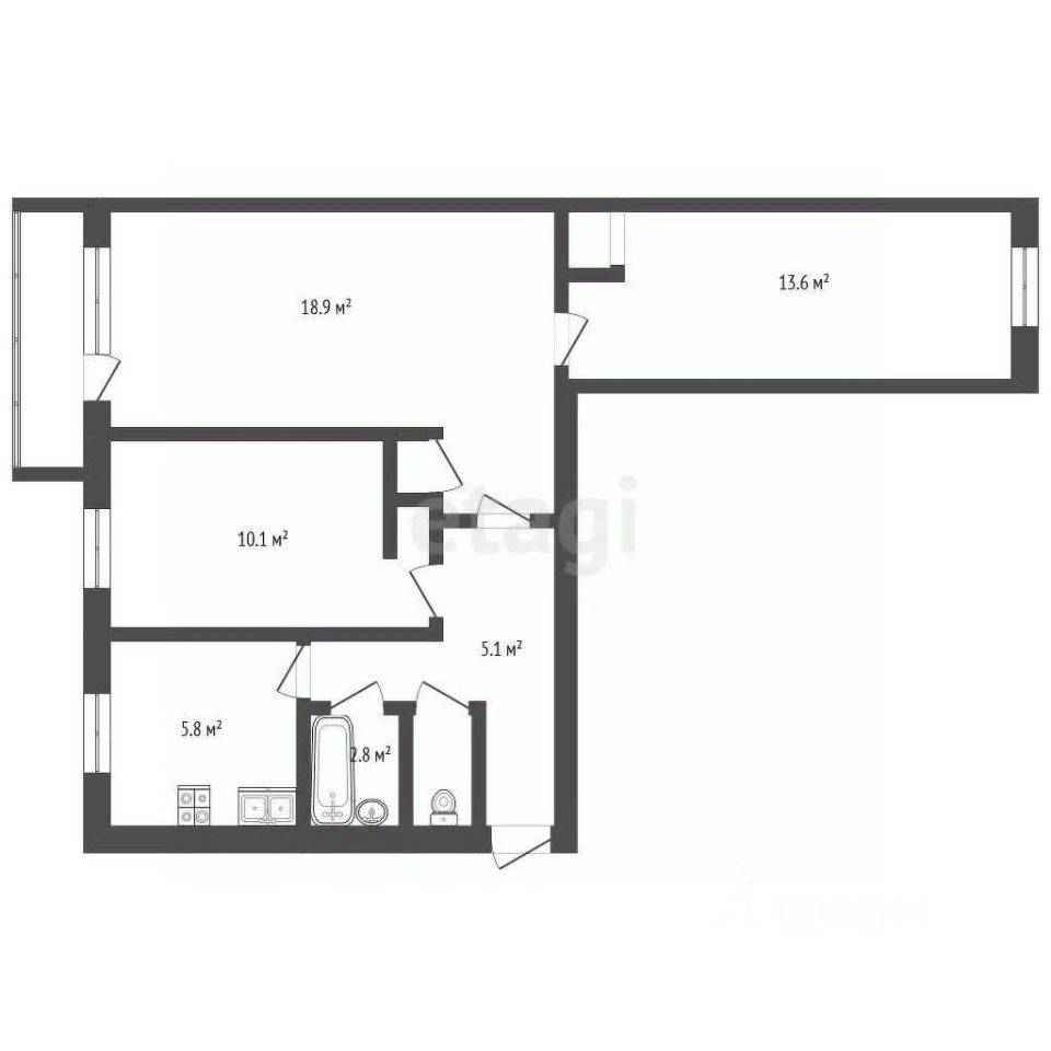 3-комнатная квартира, 59,1 м² — фотография 2