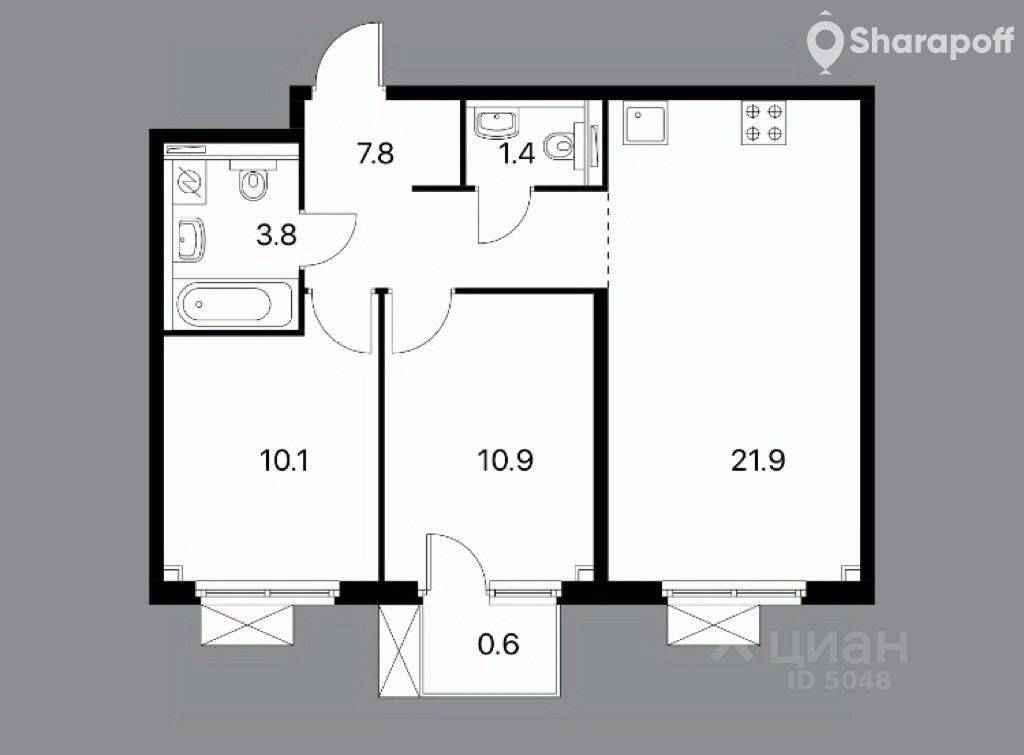 1-комнатная квартира, 56,5 м² — фотография 2