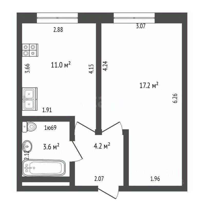 2-комнатная квартира, 36 м² — фотография 2
