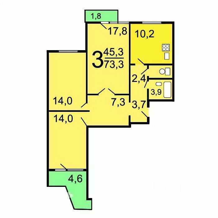 3-комнатная квартира, 75 м² — фотография 2