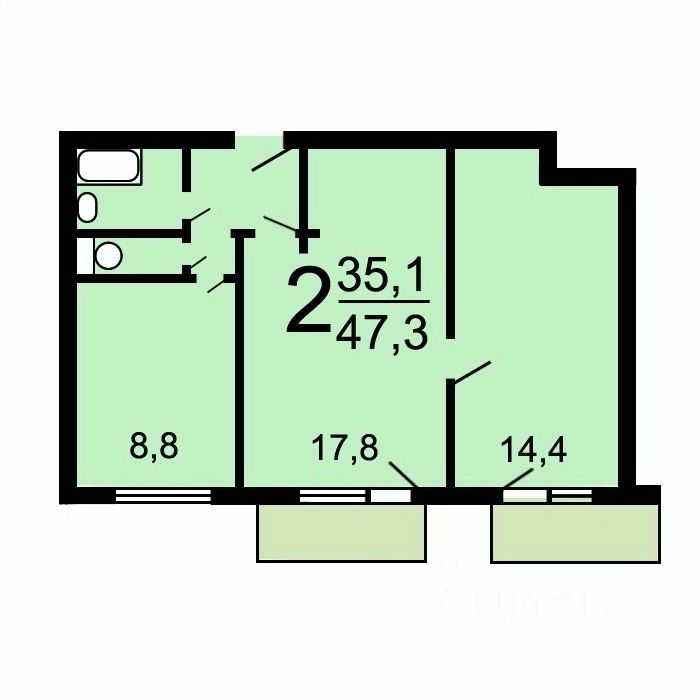 2-комнатная квартира, 46,5 м² — фотография 2