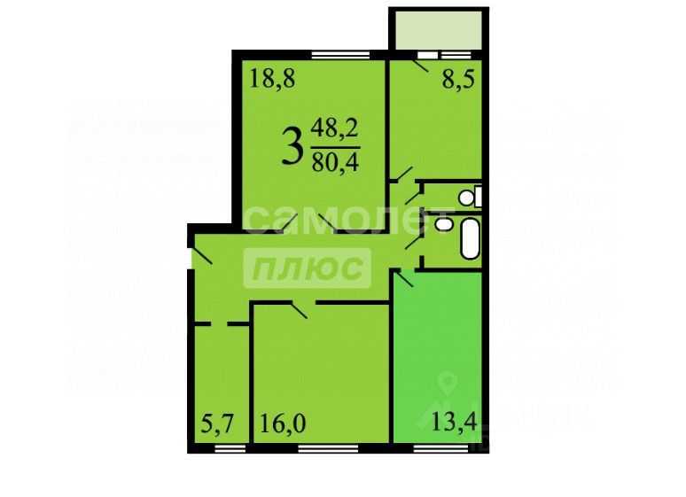 3-комнатная квартира, 80,5 м² — фотография 2