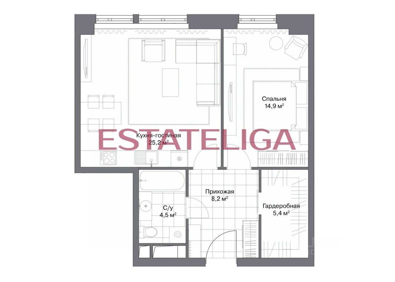 2-комнатная квартира, 60 м² — фотография 2