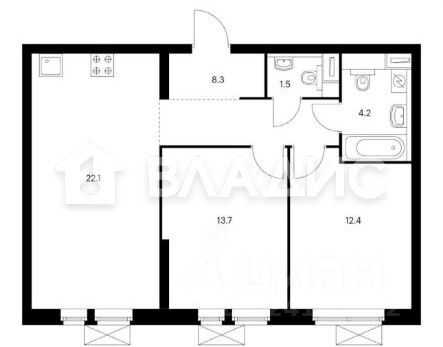 2-комнатная квартира, 62 м² — фотография 2