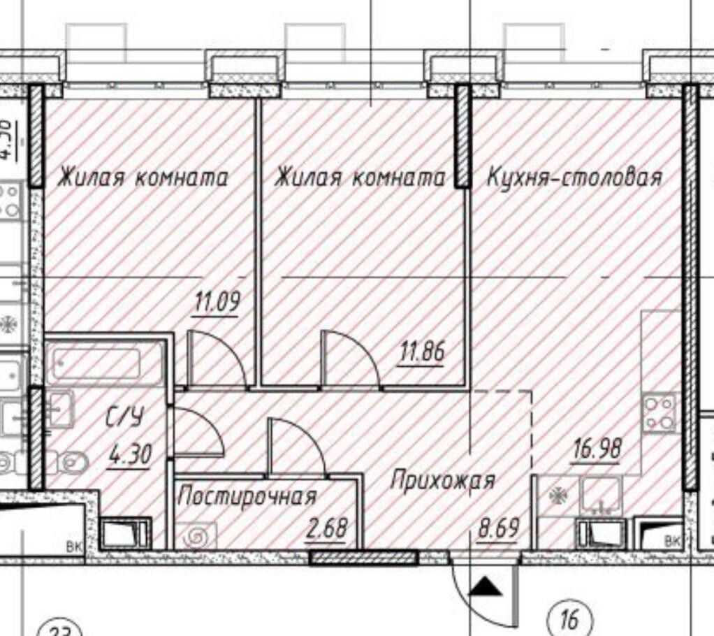 3-комнатная квартира, 55,6 м² — фотография 2