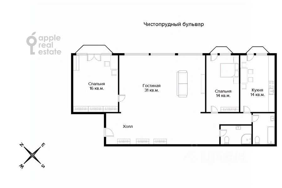 3-комнатная квартира, 92 м² — фотография 2