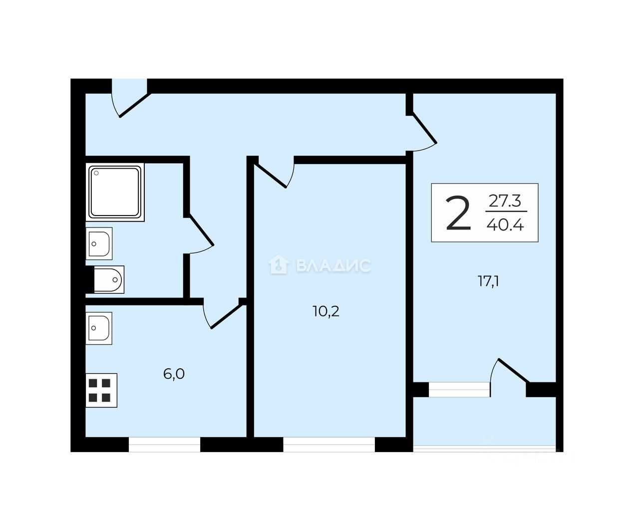 2-комнатная квартира, 44,4 м² — фотография 2