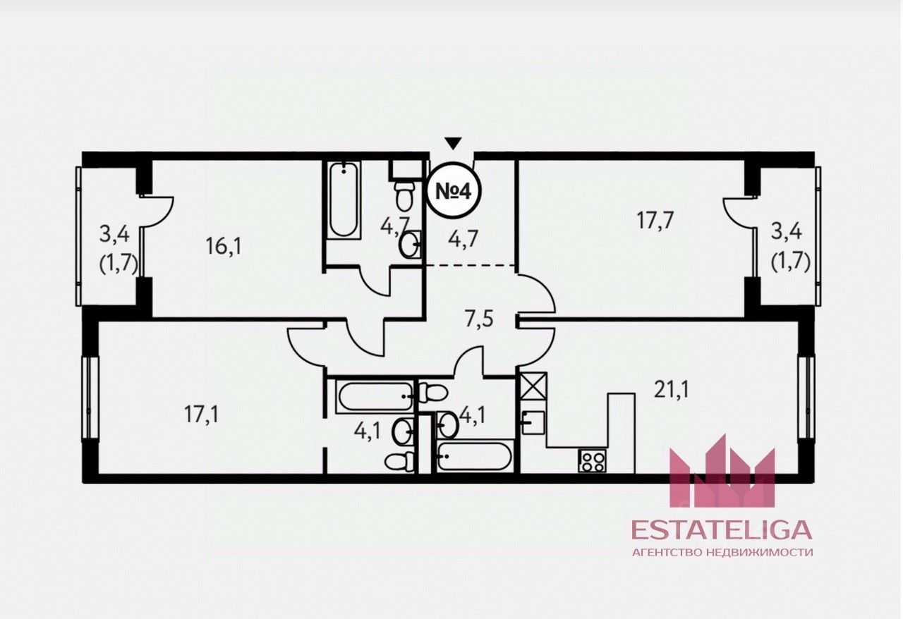 3-комнатная квартира, 100,4 м² — фотография 2