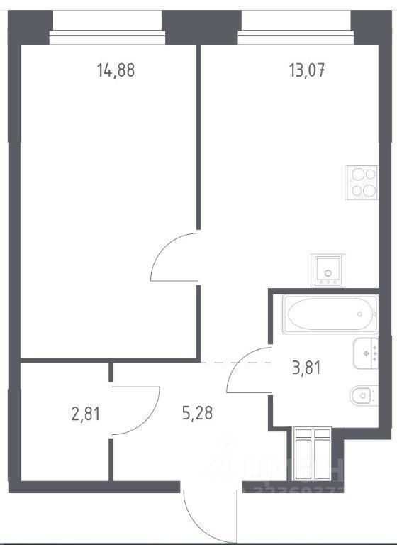 1-комнатная квартира, 39 м² — фотография 2