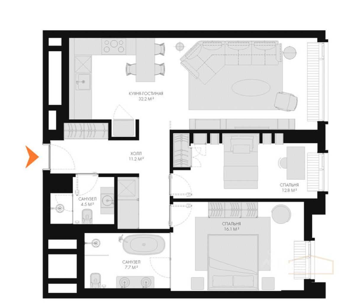 3-комнатная квартира, 84,8 м² — фотография 2