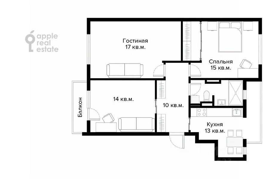 3-комнатная квартира, 78 м² — фотография 2