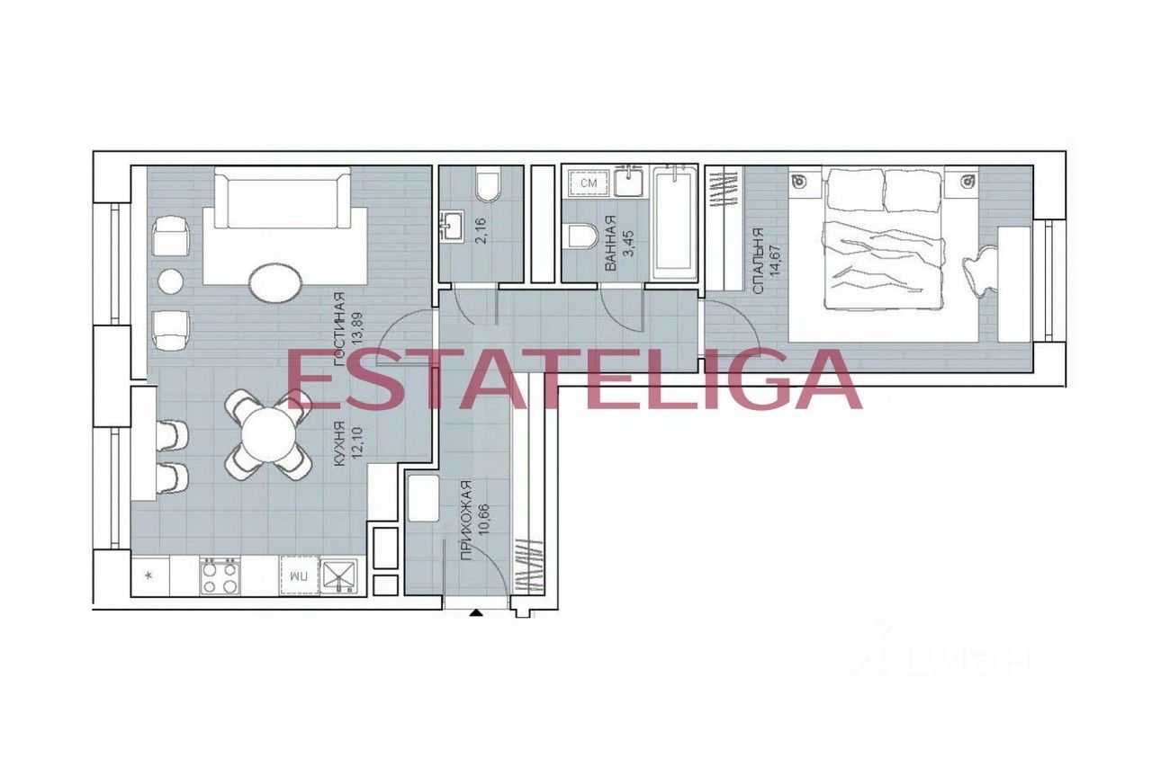 2-комнатная квартира, 65 м² — фотография 2