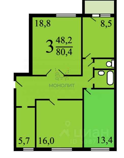 3-комнатная квартира, 80,4 м² — фотография 2