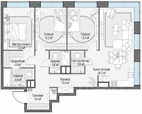 4-комнатная квартира, 93 м² — фотография 2