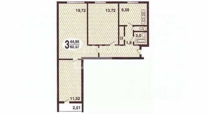 3-комнатная квартира, 63 м² — фотография 2