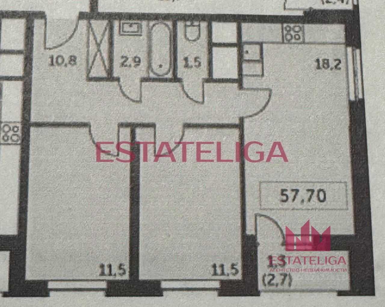 2-комнатная квартира, 58 м² — фотография 2