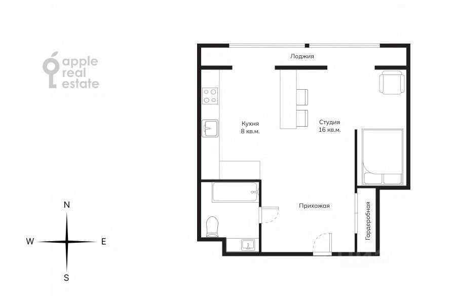 1-комнатная квартира, 34 м² — фотография 2