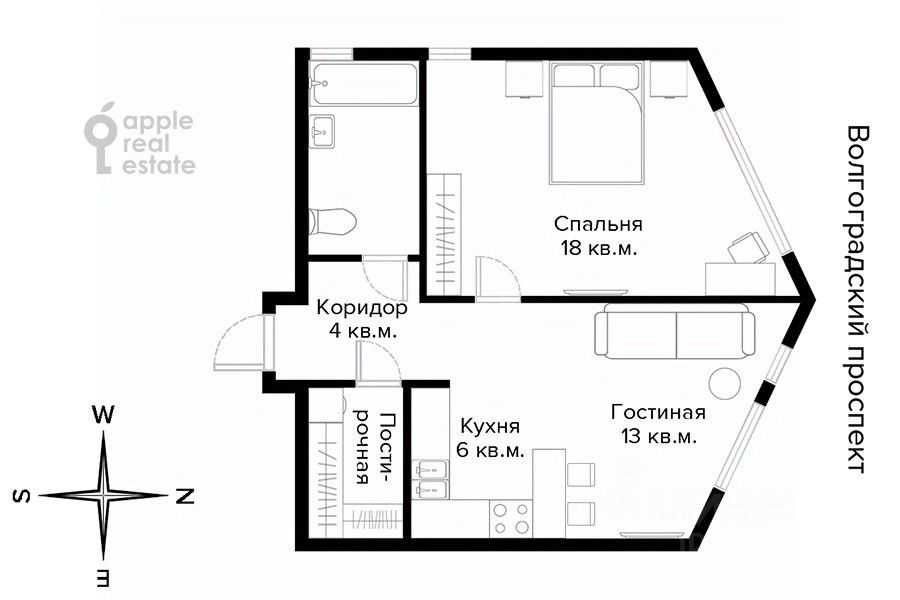 2-комнатная квартира, 50 м² — фотография 2
