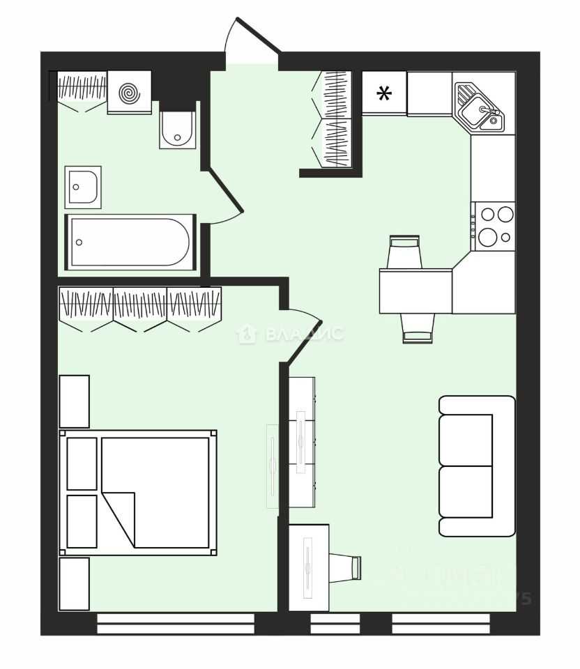 1-комнатная квартира, 35,1 м² — фотография 2