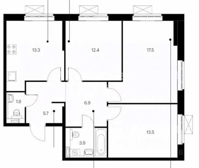 3-комнатная квартира, 73 м² — фотография 2