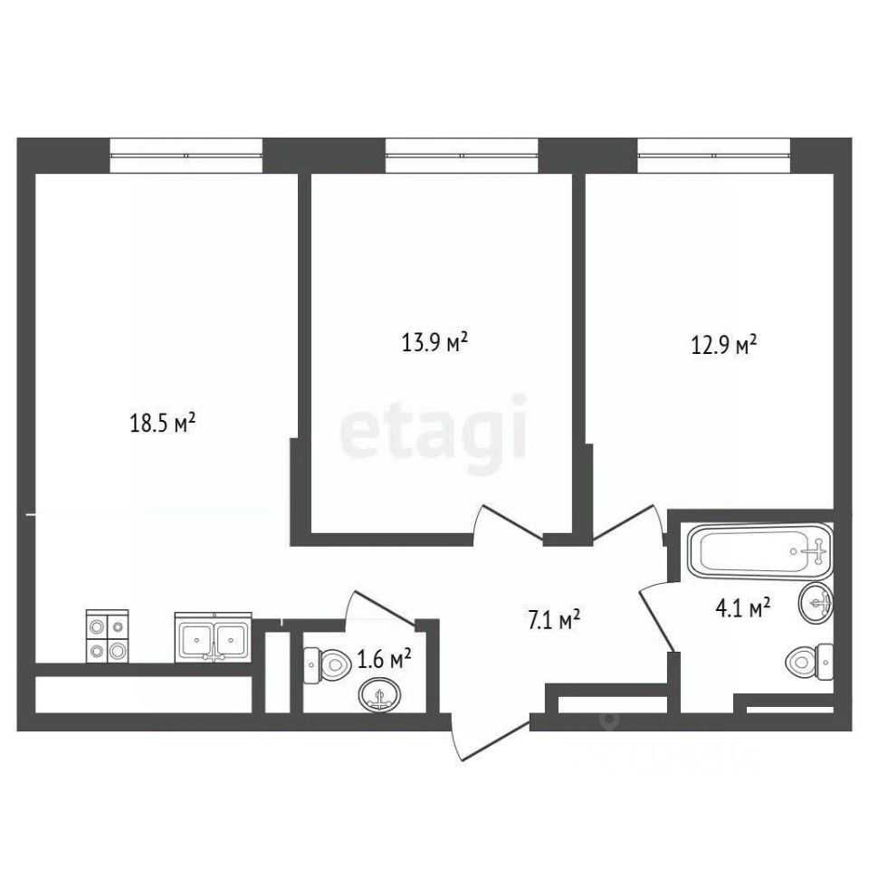 3-комнатная квартира, 58 м² — фотография 2