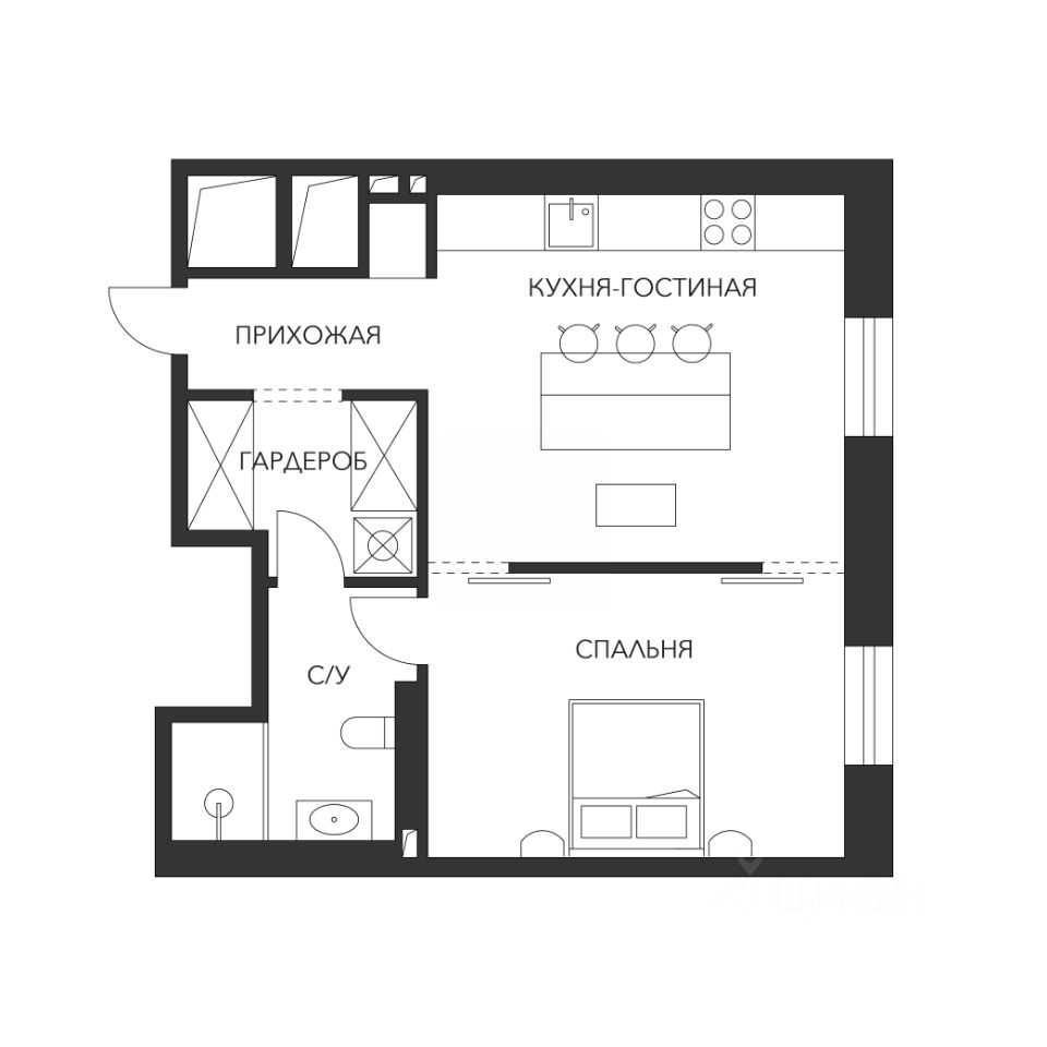 1-комнатная квартира, 47,6 м² — фотография 2