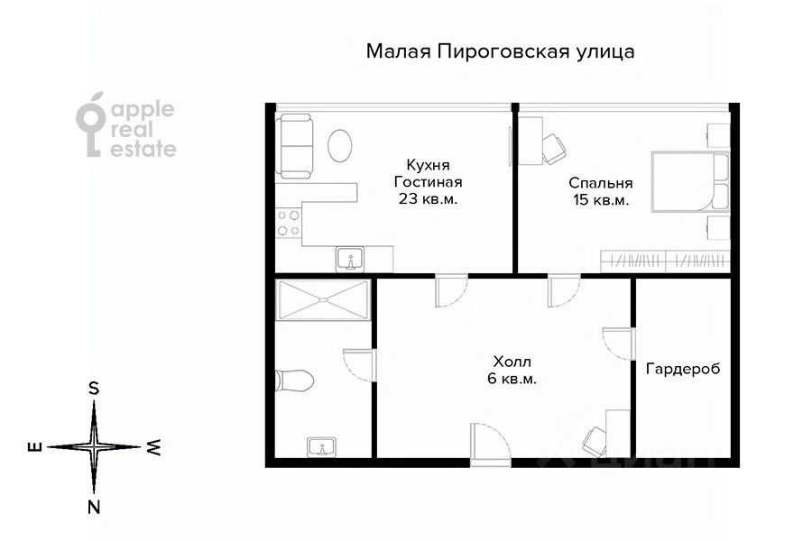 2-комнатная квартира, 55 м² — фотография 2