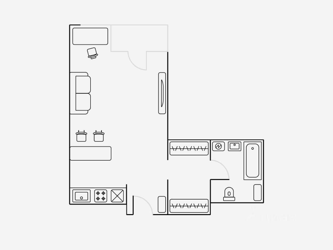 1-комнатная квартира, 45 м² — фотография 2