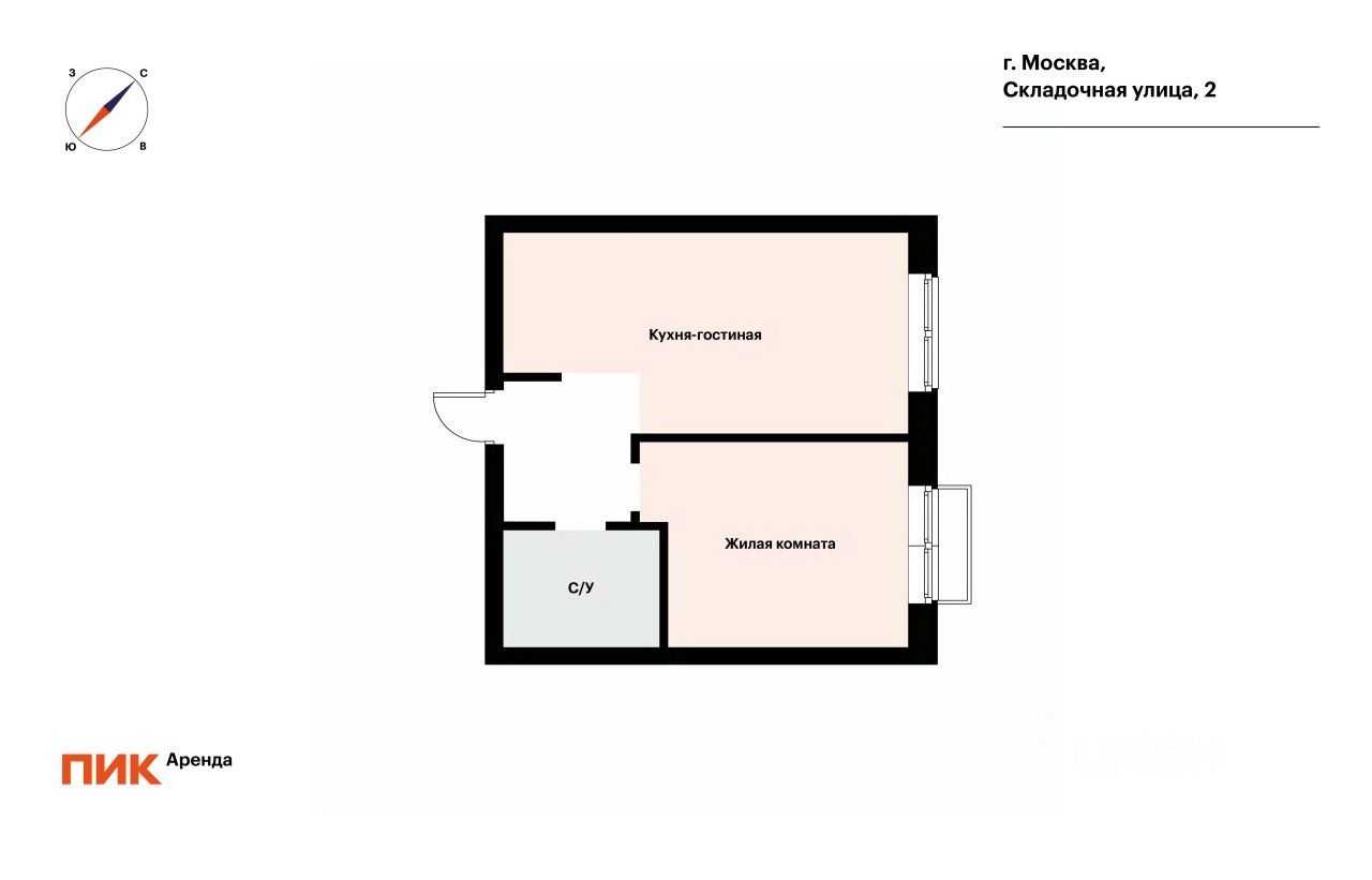 1-комнатная квартира, 45 м² — фотография 2
