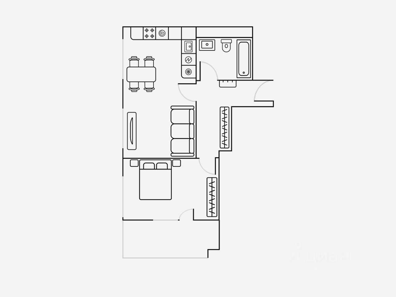 2-комнатная квартира, 56 м² — фотография 2