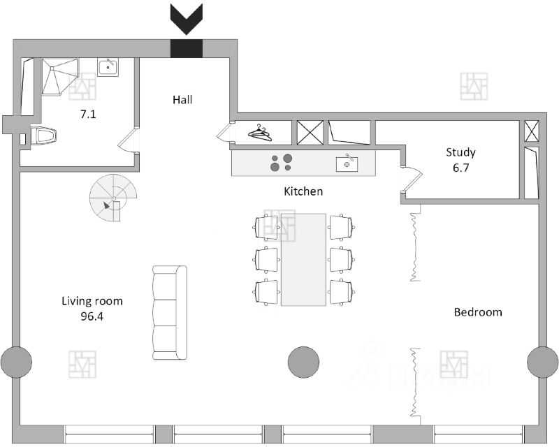 1-комнатная квартира, 114 м² — фотография 2