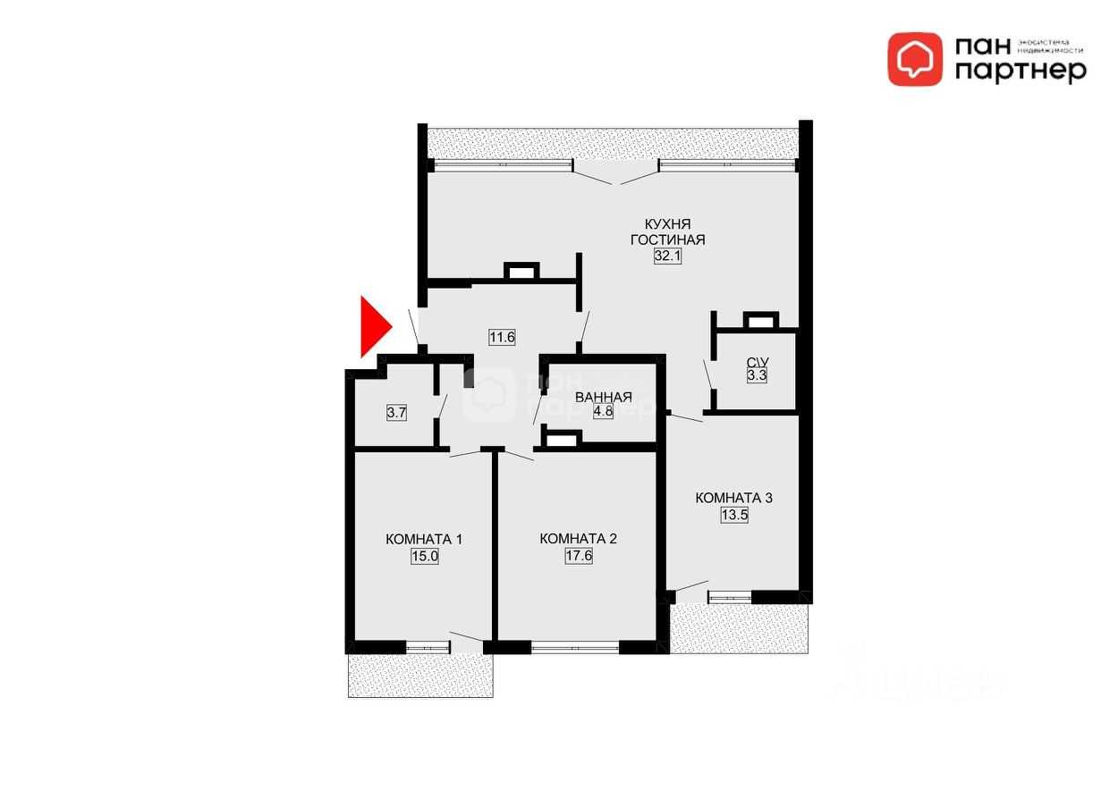 3-комнатная квартира, 101,6 м² — фотография 2