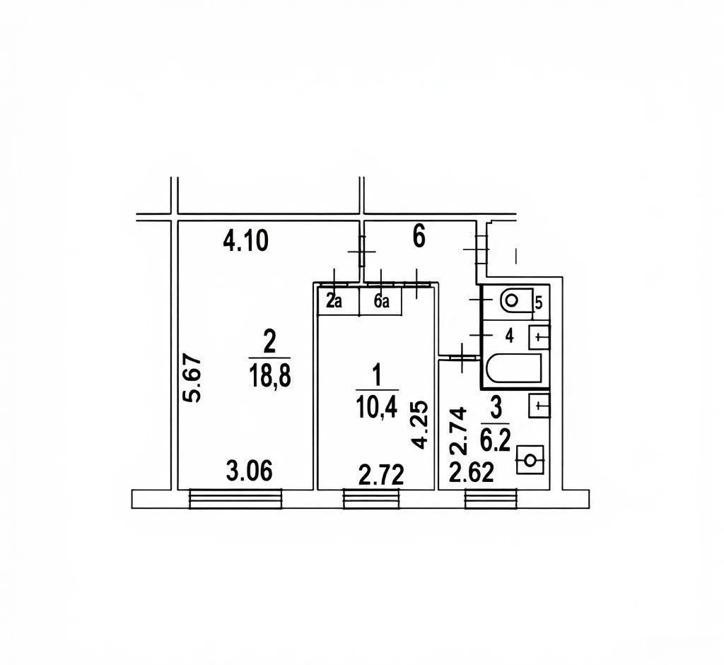 2-комнатная квартира, 45 м²
