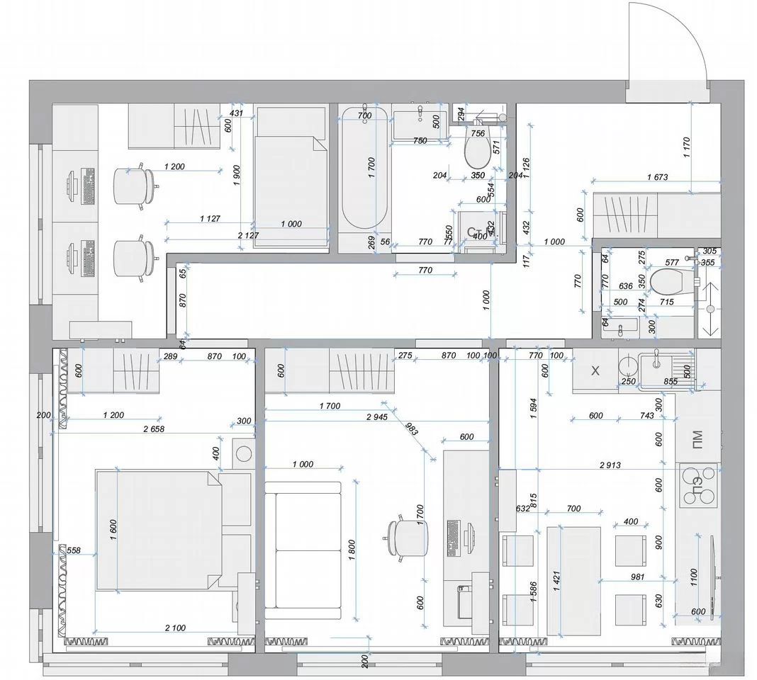 3-комнатная квартира, 60 м²