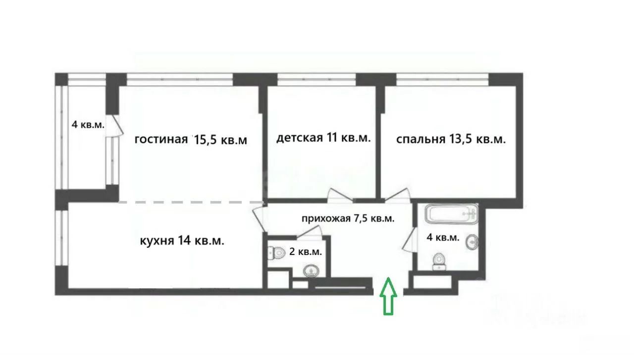 3-комнатная квартира, 70 м²