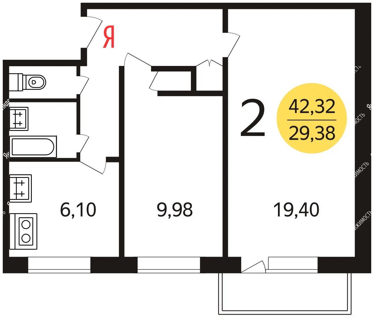 2-комнатная квартира, 45 м² — фотография 2