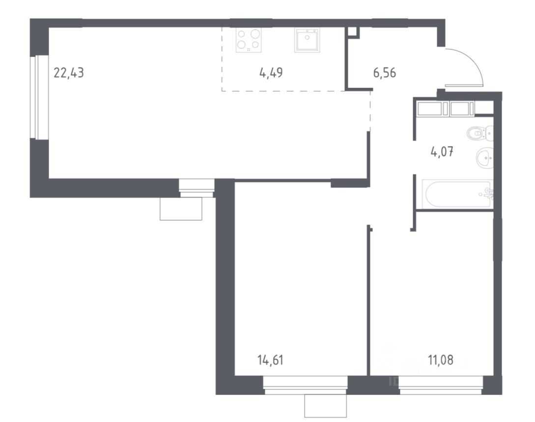 3-комнатная квартира, 63 м² — фотография 2