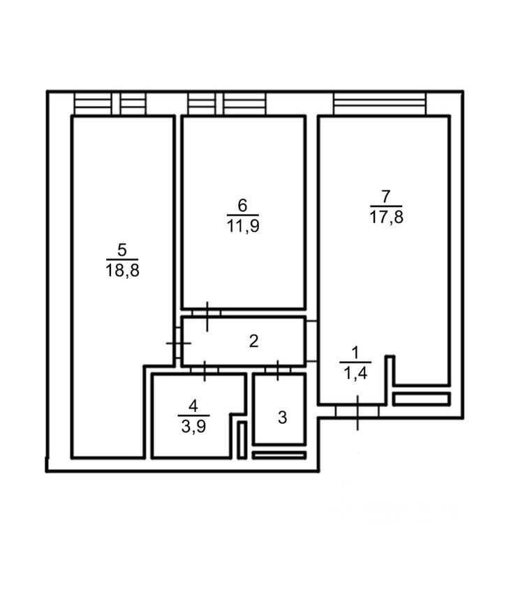 3-комнатная квартира, 57,9 м²