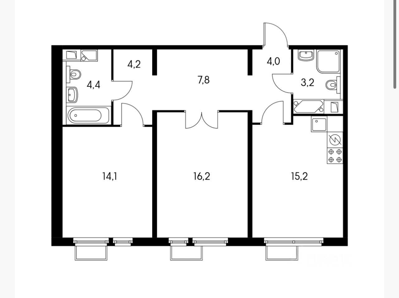 3-комнатная квартира, 69,5 м² — фотография 2