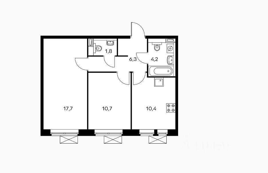 2-комнатная квартира, 51 м²