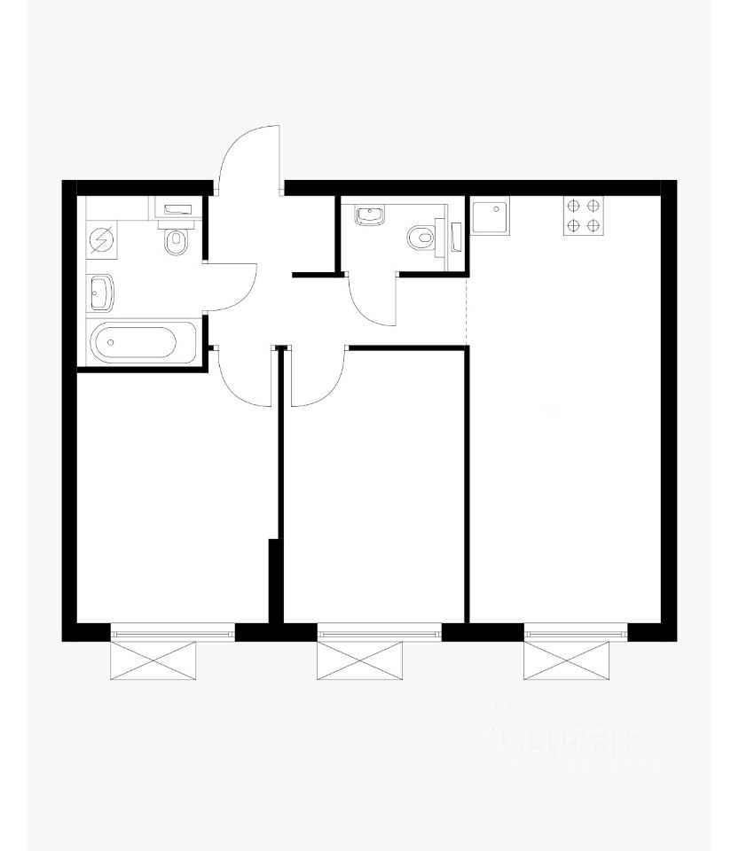 2-комнатная квартира, 56 м²