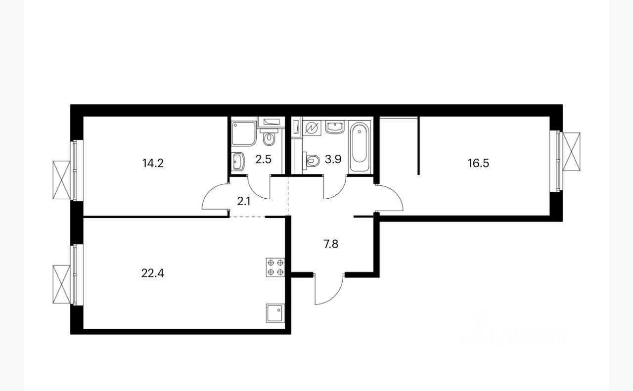 3-комнатная квартира, 70 м²