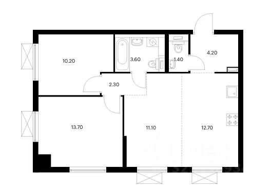 2-комнатная квартира, 59,2 м² — фотография 3