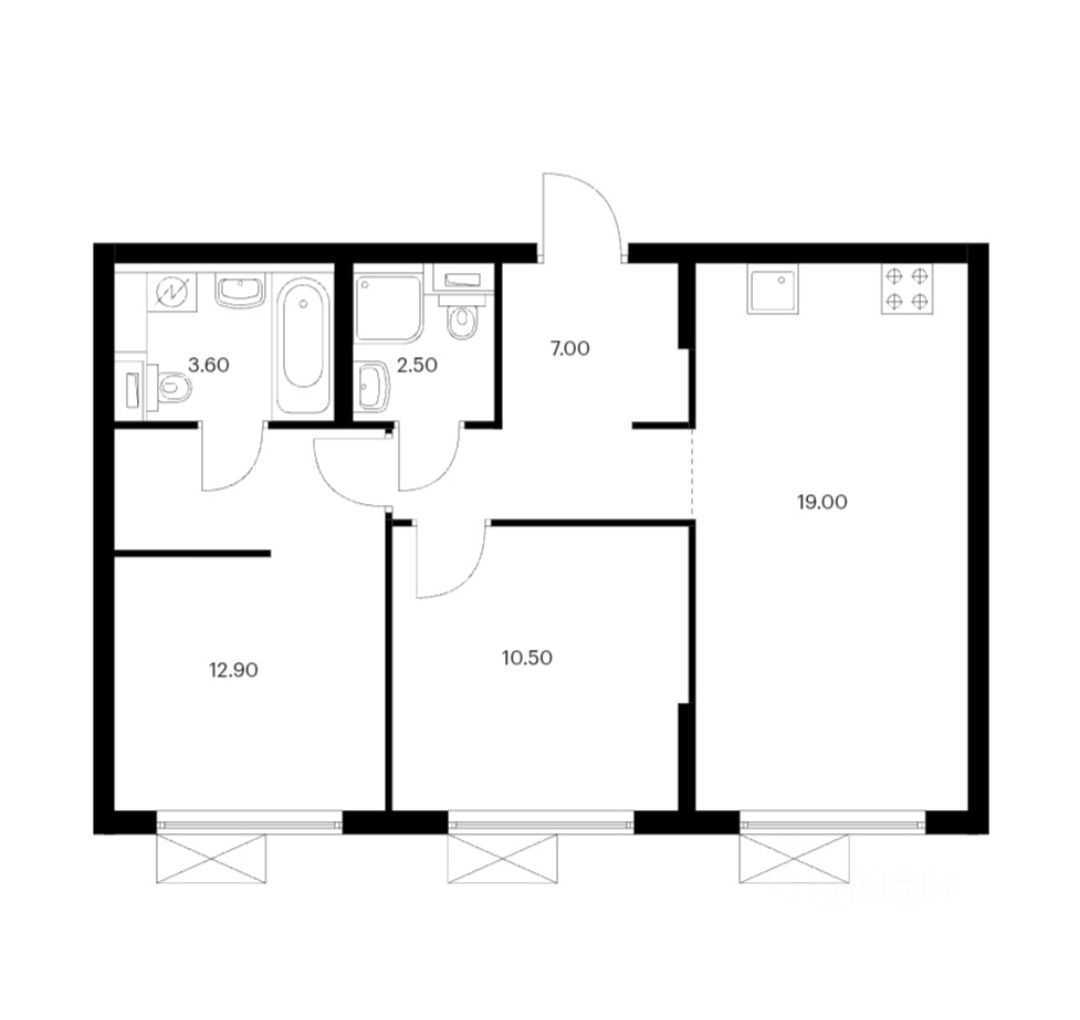 2-комнатная квартира, 55,5 м²
