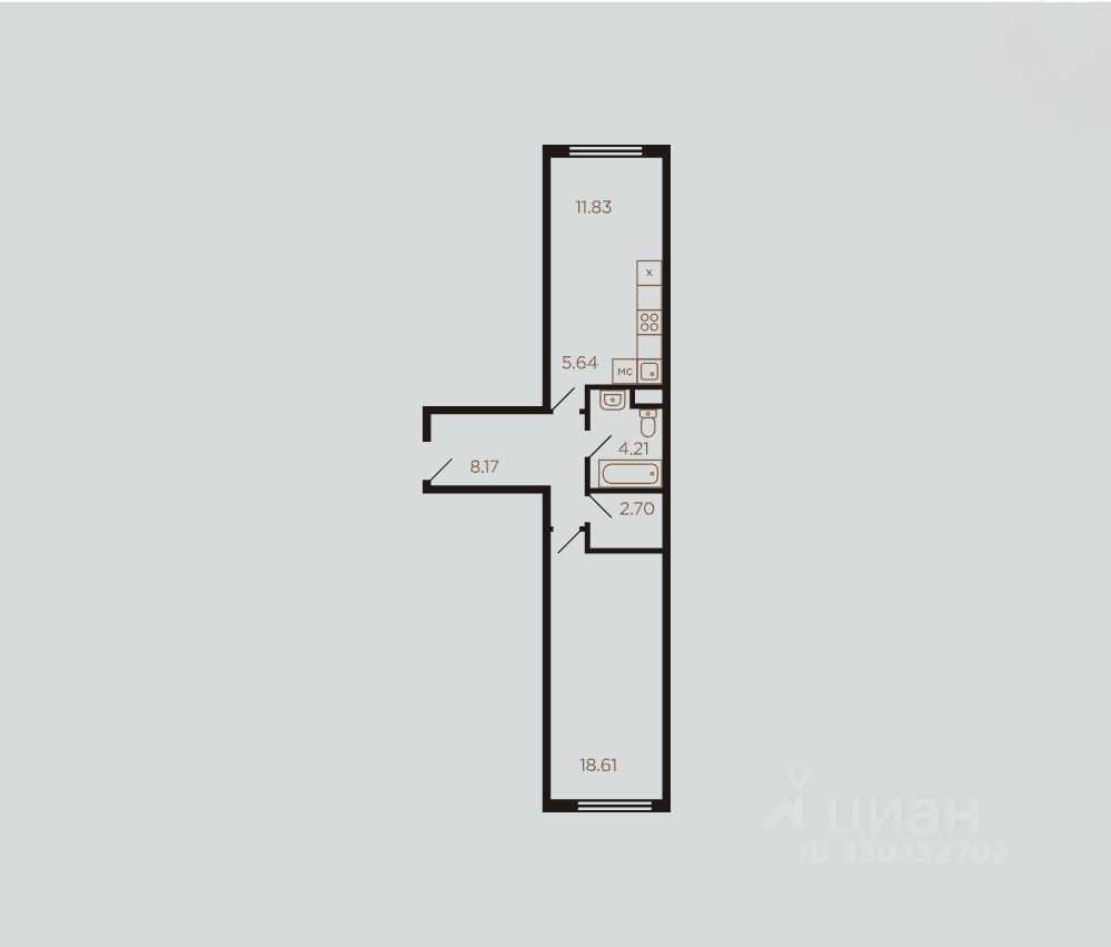 2-комнатная квартира, 50 м² — фотография 2