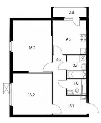 2-комнатная квартира, 53 м²