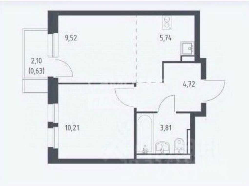 2-комнатная квартира, 35 м²