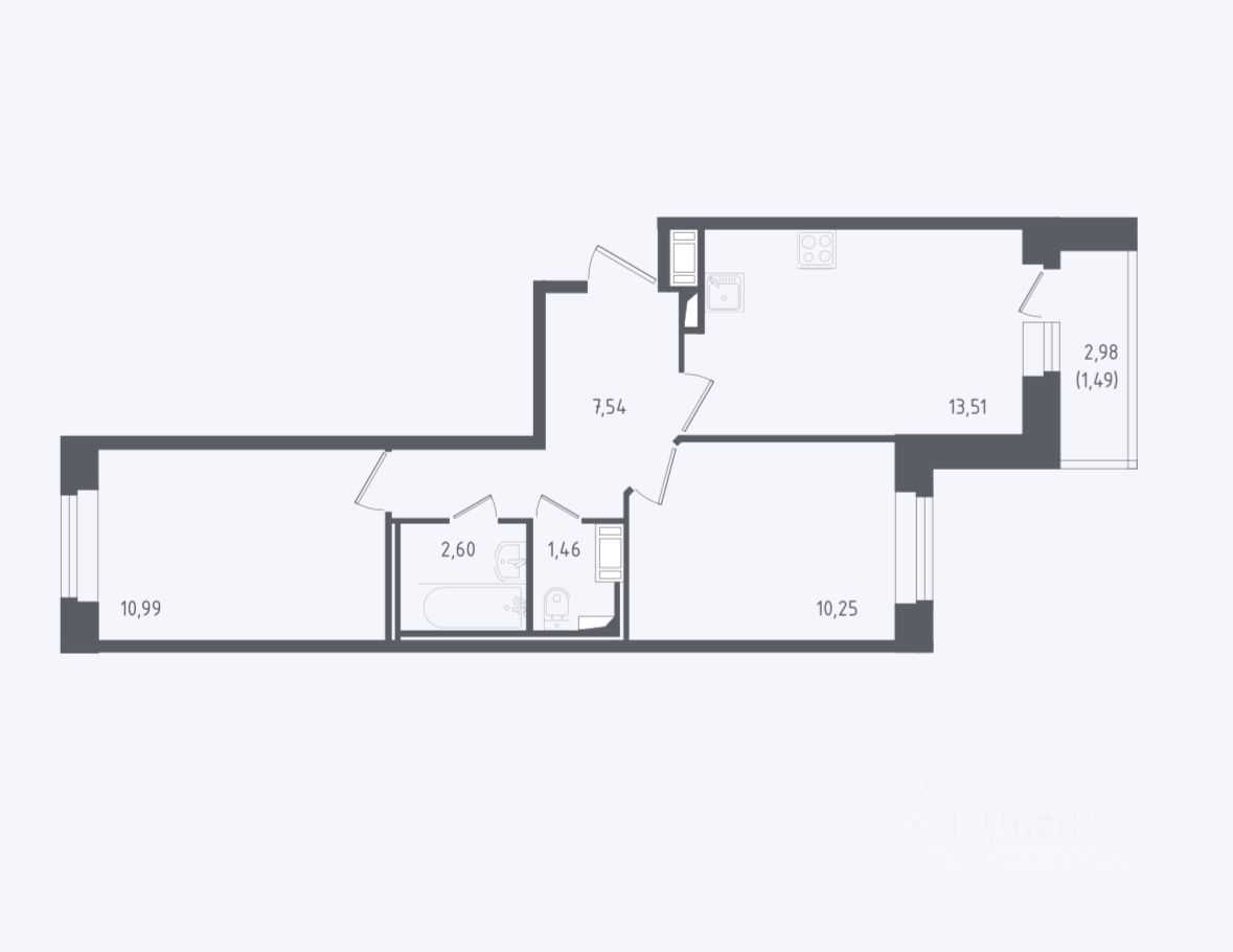 2-комнатная квартира, 46,6 м²